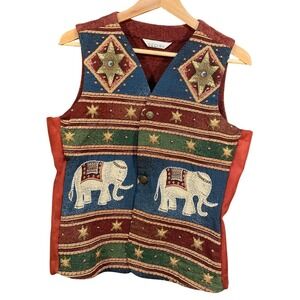 Reckon Women Boho Elephant Star Tapestry Vest Embroidered Beaded Tribal